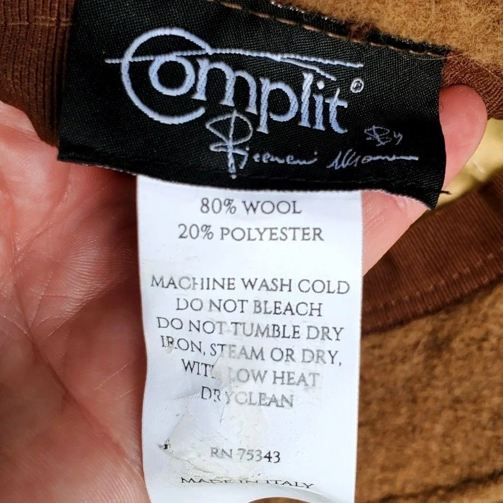 Complit Italy Handmade Wool Blend Cloche Bucket Hat Brown Floral Applique